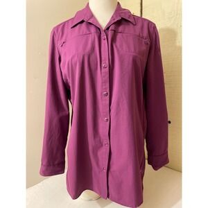 REI Womens Size Large Purple Button Down Long Sleeve Shirt Outdoor Travel Active